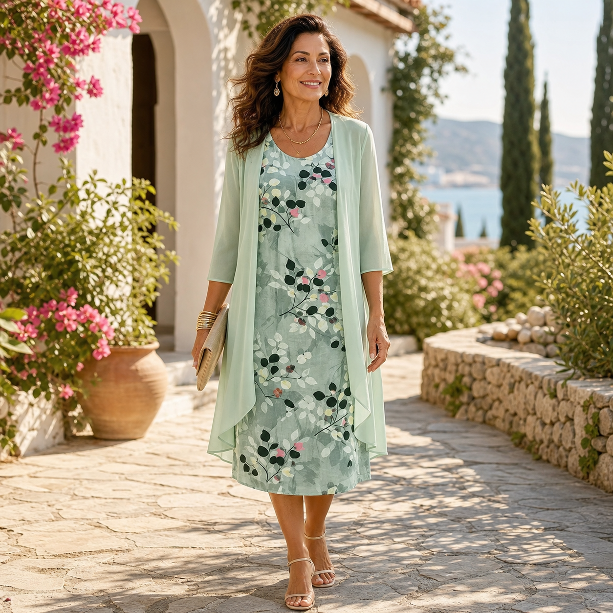 Cristina Mazzoleni™ Elegantní set šatů s ladícím kardiganem