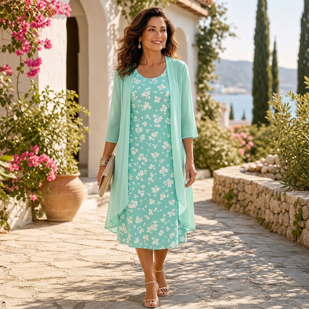 Cristina Mazzoleni™ Elegantní set šatů s ladícím kardiganem