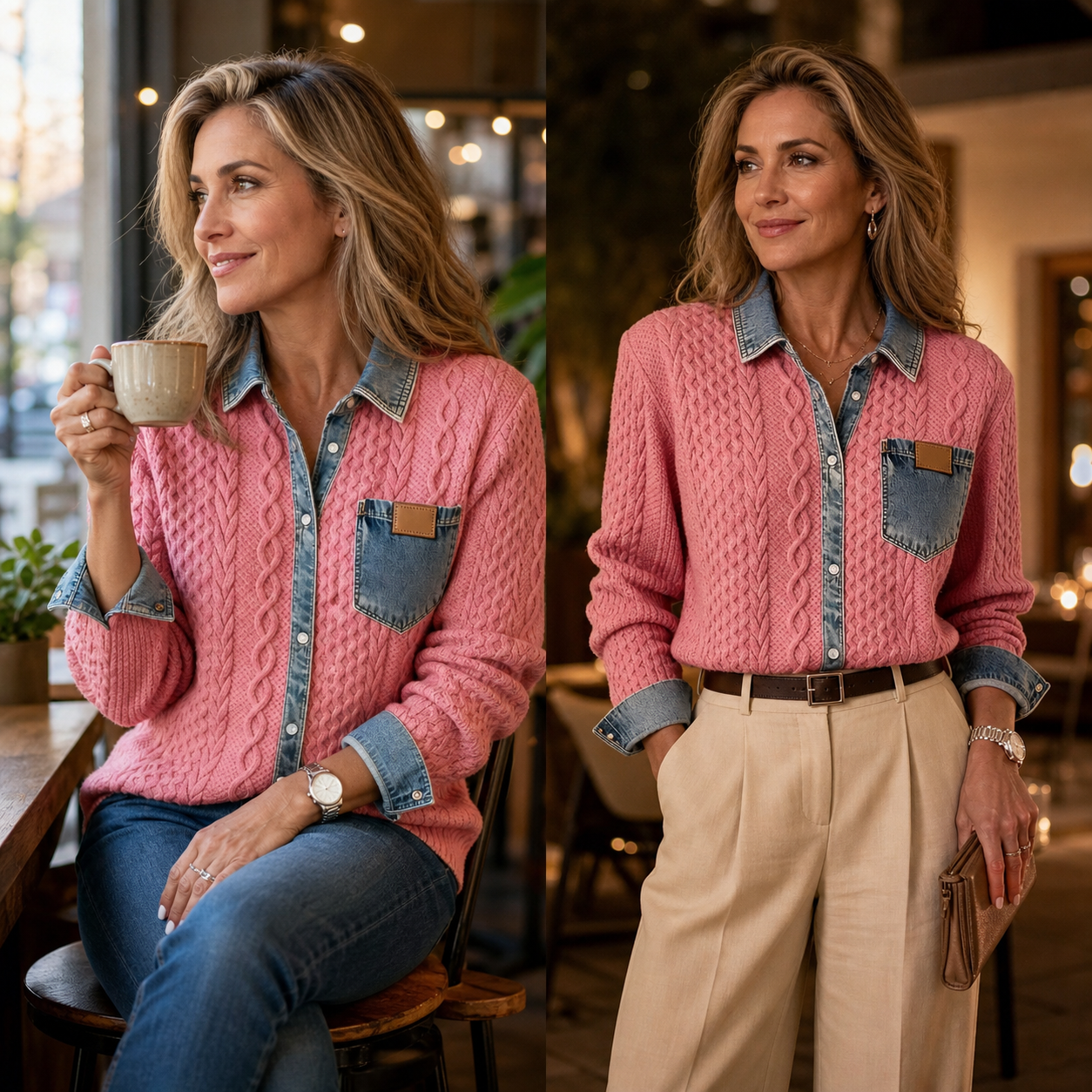 Debora Baronetti™ Útulná propletená bunda pro nenáročný casualový styl
