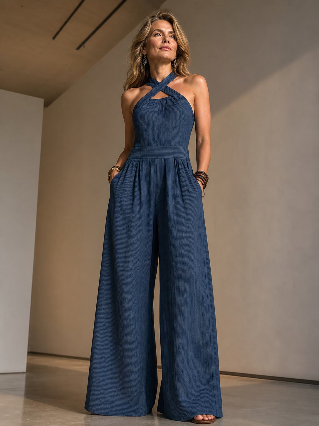 Debora Pisanu™ Elegantní overal se širokými nohavicemi z prodyšné látky