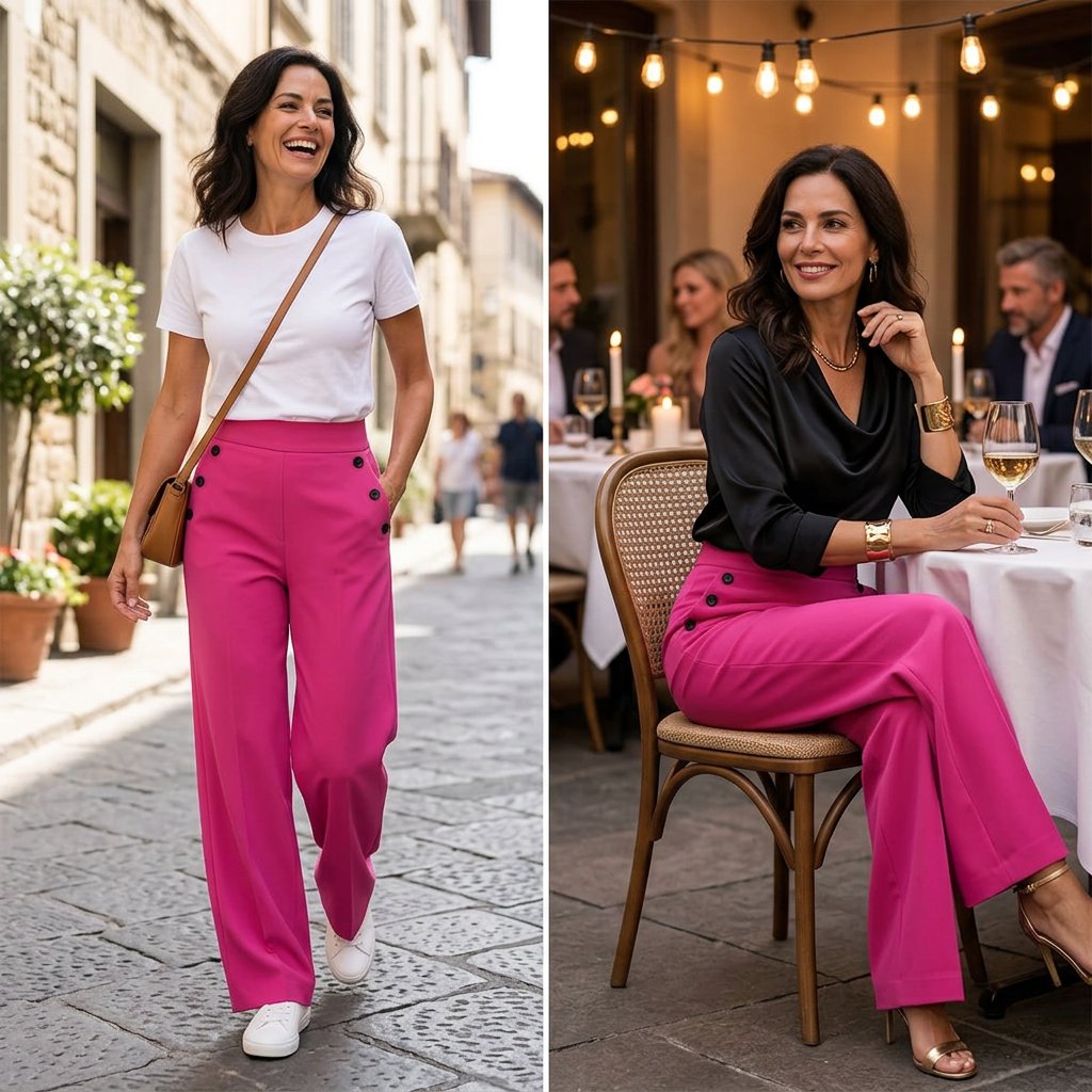 Delia Bottini™ Elegantní kalhoty s vysokým pasem a širokými nohavicemi