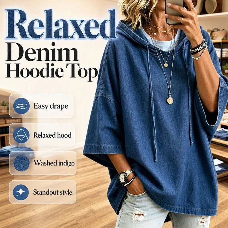 Dina Easy Everyday Comfort Relaxed Denim Hoodie - main front product view