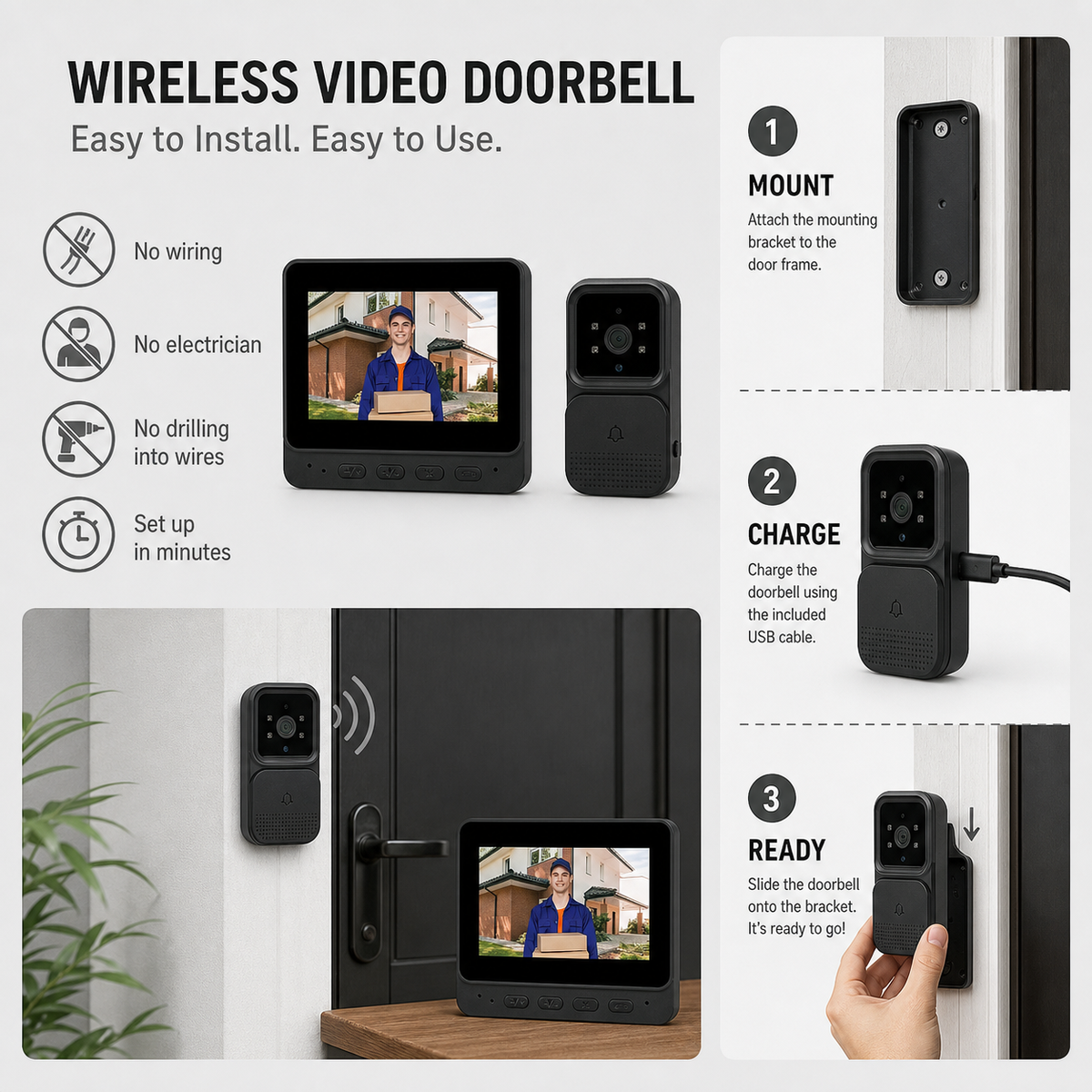 DoorView Pro™ Bezdrátový video zvonek pro bezpečnější otevírání dveří