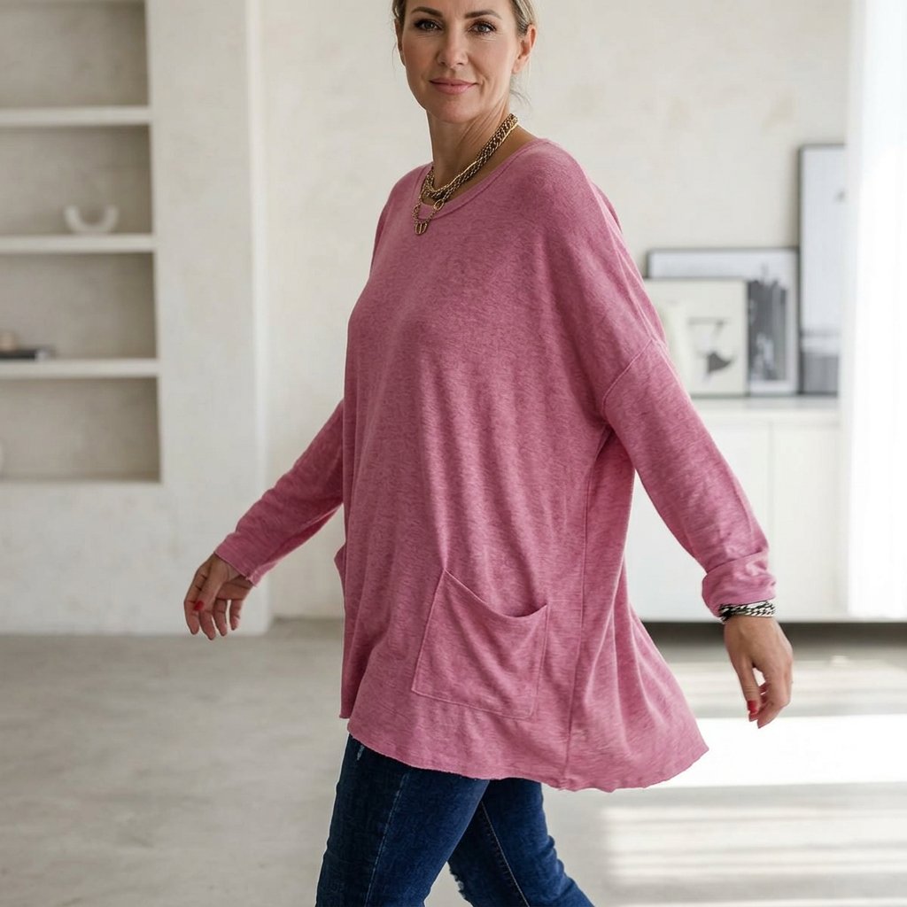 Elettra Brambati™ Prodyšná halenka s dlouhým rukávem a kapsou pro lehounkou pohodu