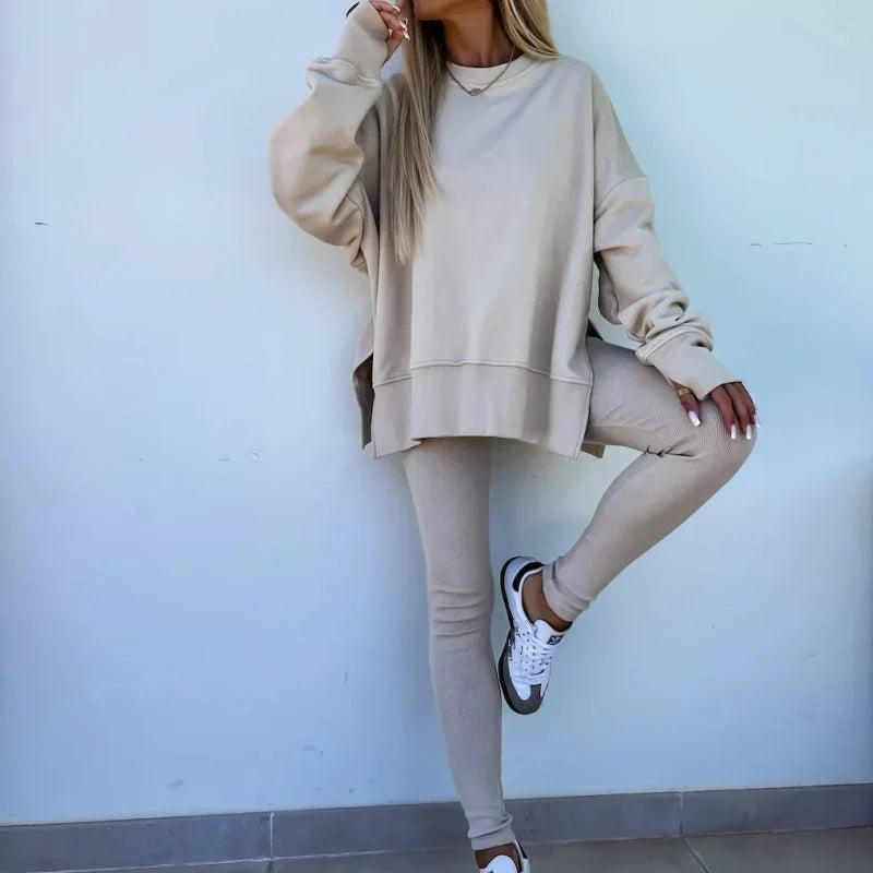 Eusebia Solimena Matching Loungewear Set - long-sleeved printed sweatshirt and leggings front view