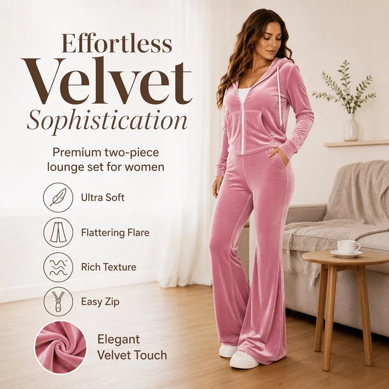 Federica Women's Velvet Zip-Up Hoodie & Flared Pants Set - main front product view