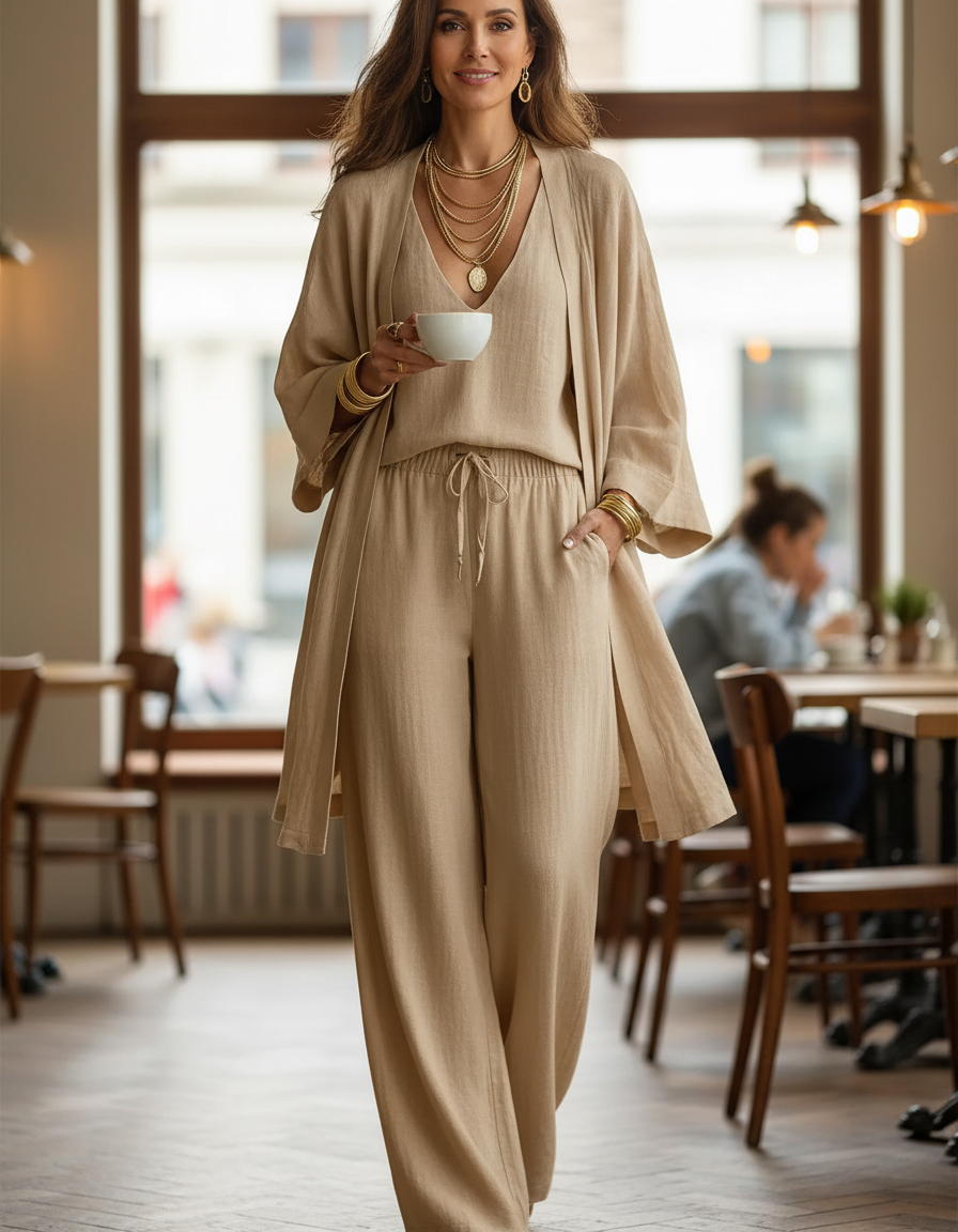 Gabriella Leone™ Elegantní set s kardiganem a kalhotami
