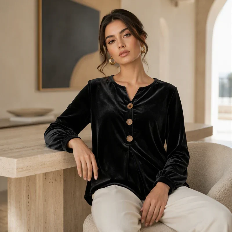 Galatea Relaxed Velvet Blouse - main front product view