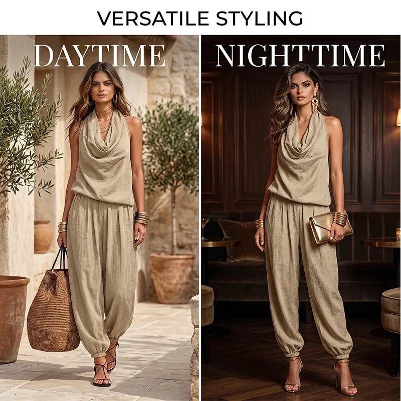 Gelsomina Brentani™ Drapovaný overal s halter výstřihem pro bezstarostný styl