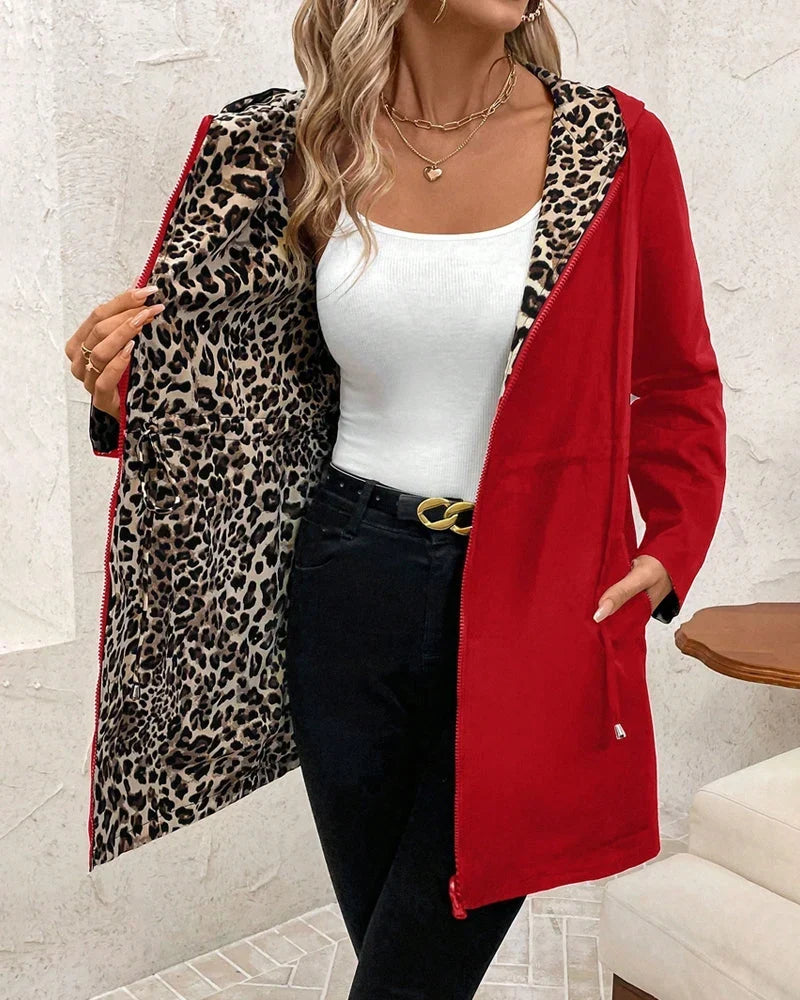 Giuseppa Bonfanti Reversible Hooded Jacket - main view of leopard print reversible hooded jacket