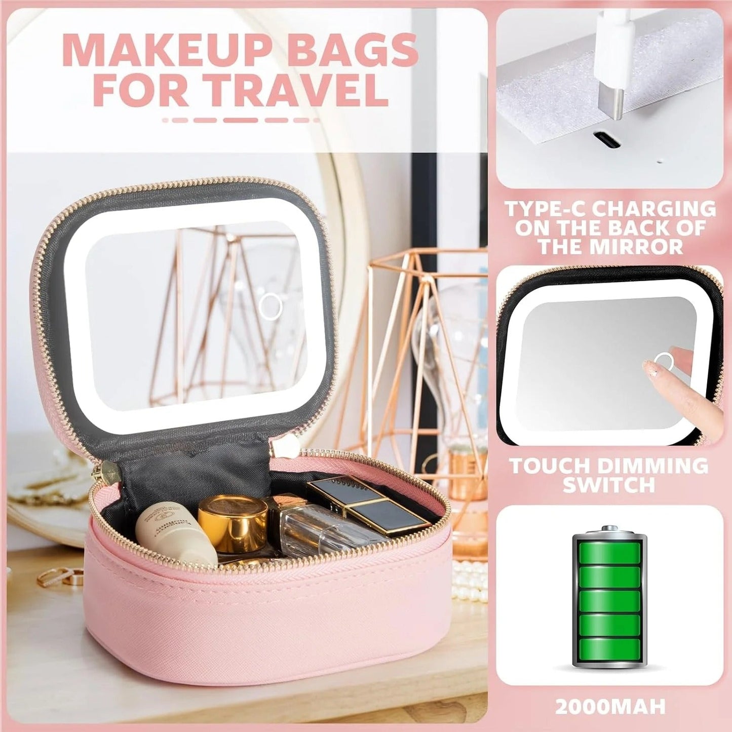 GlowKit Pro+™ Kompaktní kosmetická taška se LED zrcátkem