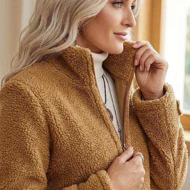 Gregoria Lana Textured Zip Front Mid Length Jacket - main front view