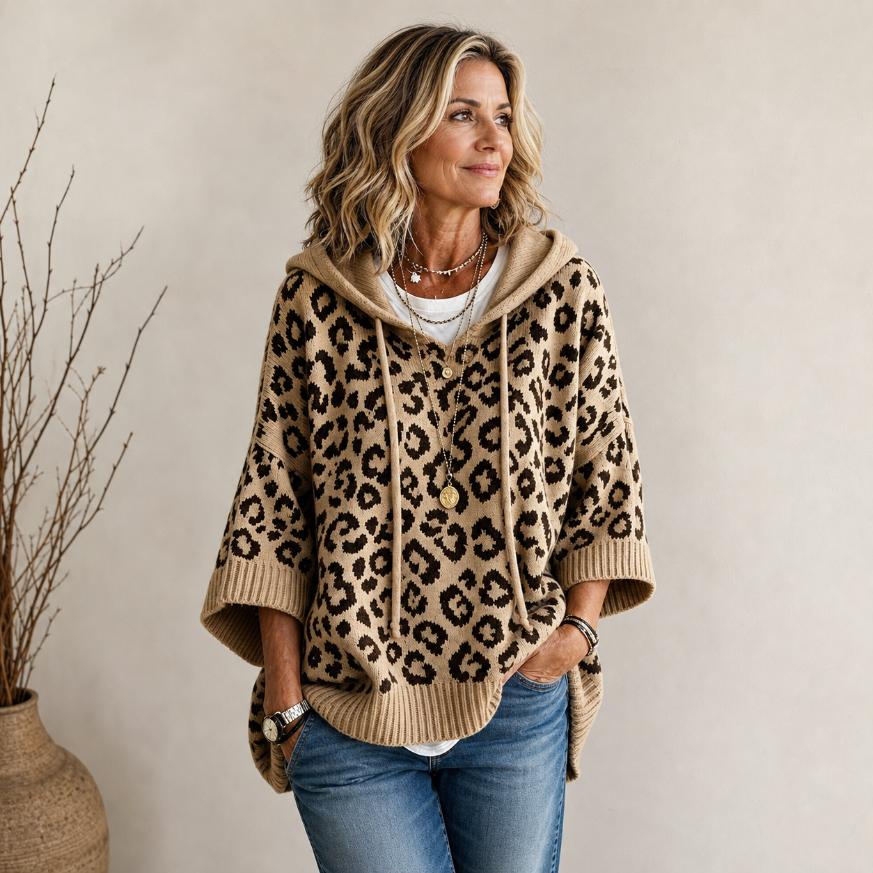 Ida Anastasi™ Útulná mikina s leopardím vzorem na každý den
