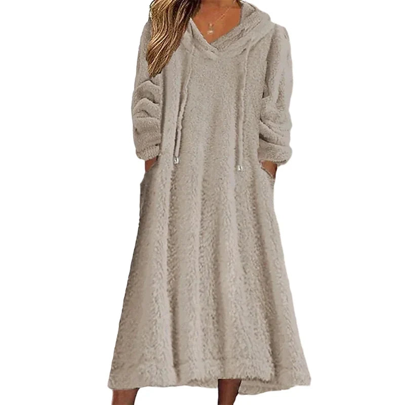 Ignazia Garofalo™ Plyšové mikinové šaty s kapucí na chladné dny