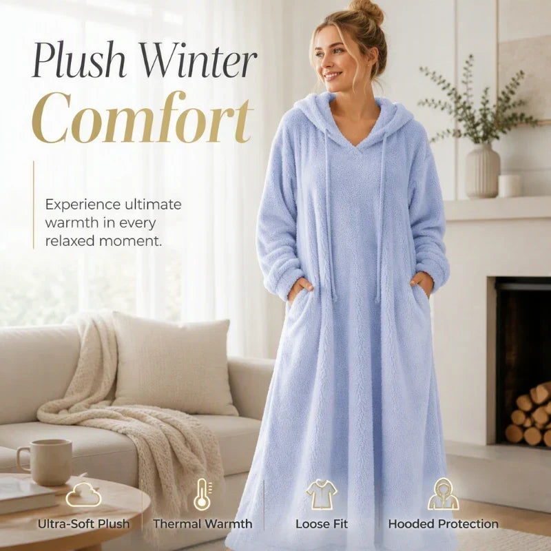 Ignazia Women's Casual Plush Hooded Lounge Dress - main front product view