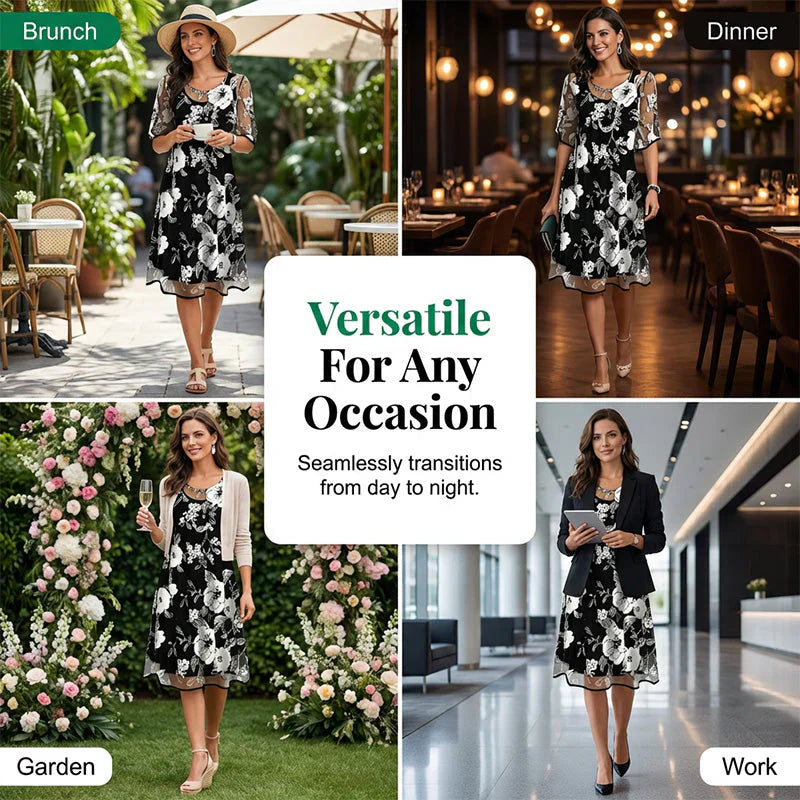 Ileana Carbone™ Elegantní květované šifonové šaty