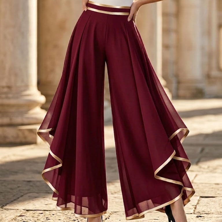 Graziella Aurozzi™ elegantní šifonové kalhoty se zlatým lemováním