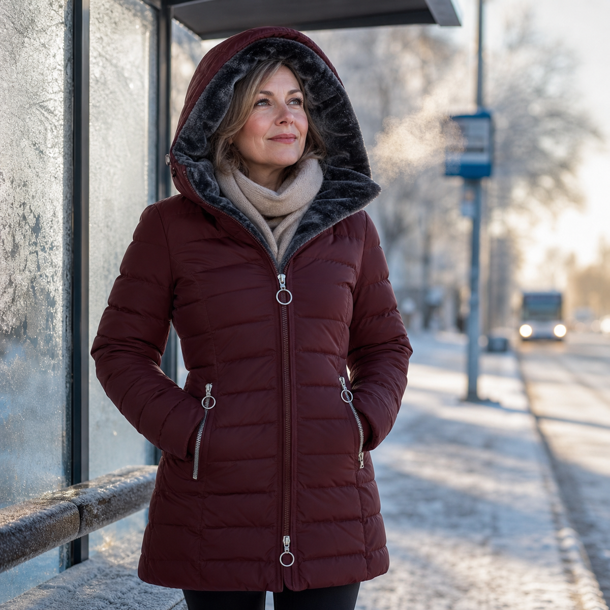 Imelda Longo™ Teplý prošívaný kabát s kapucí na chladné dny