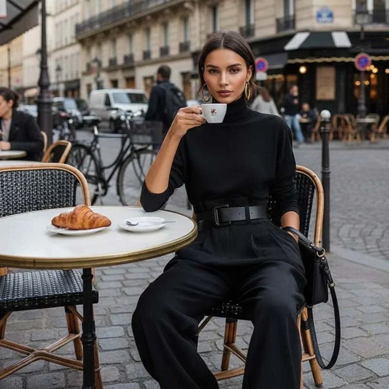 Laura Caetani™ Elegantní overal s vysokým výstřihem pro bezstarostnou eleganci