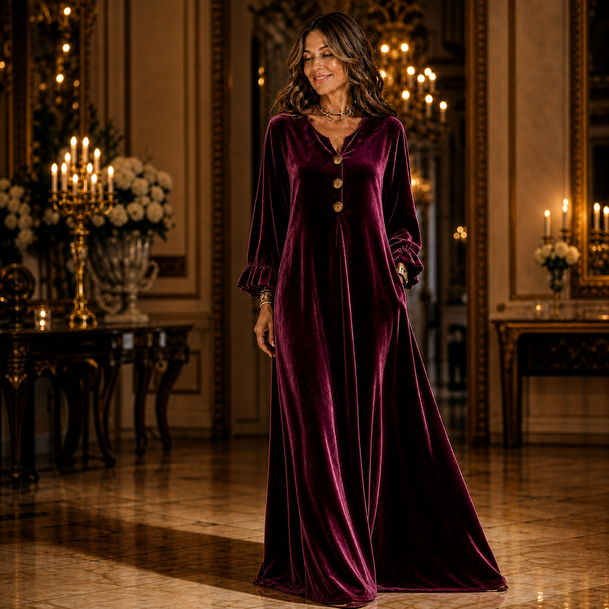 Manuela Belmonte™ Elegantní maxi šaty s volánkovými rukávy