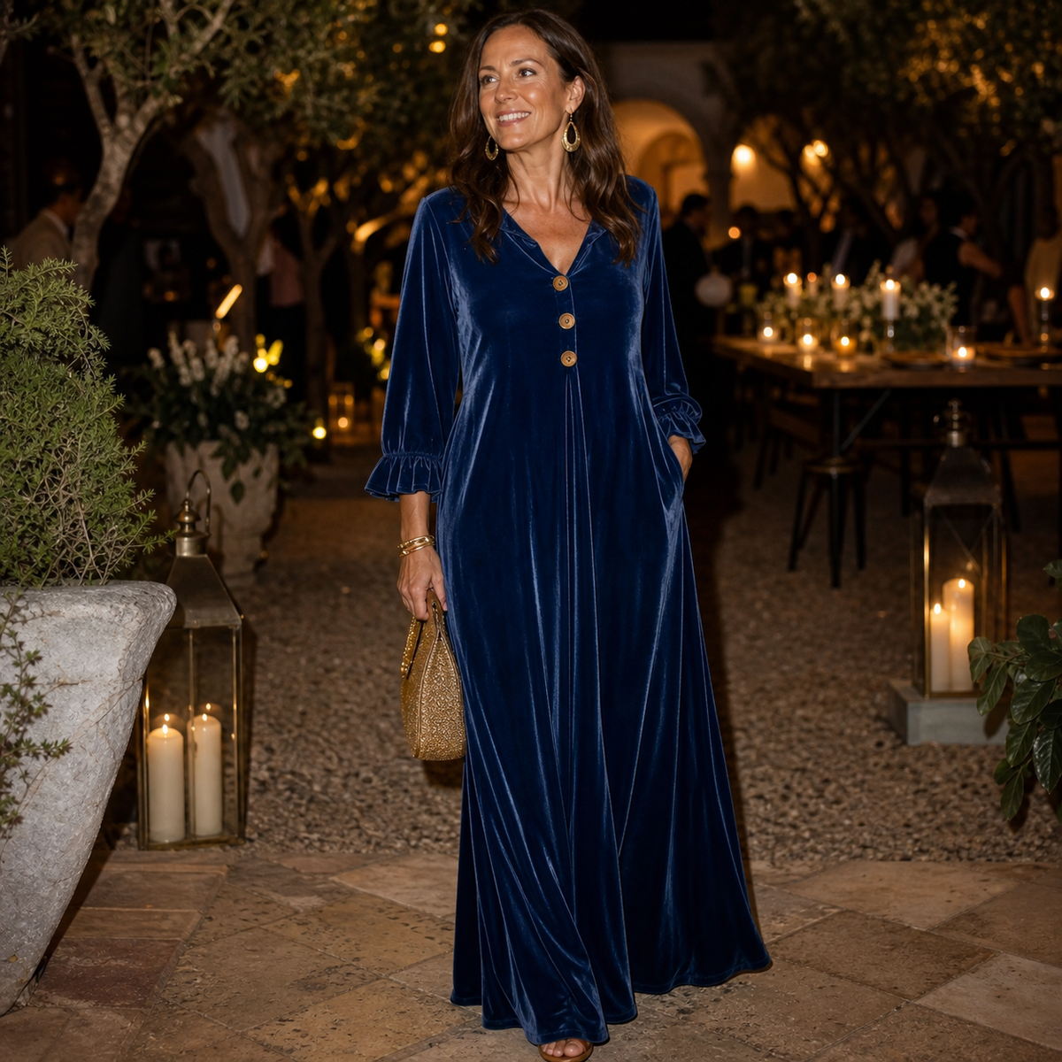 Manuela Belmonte™ Elegantní maxi šaty s volánkovými rukávy