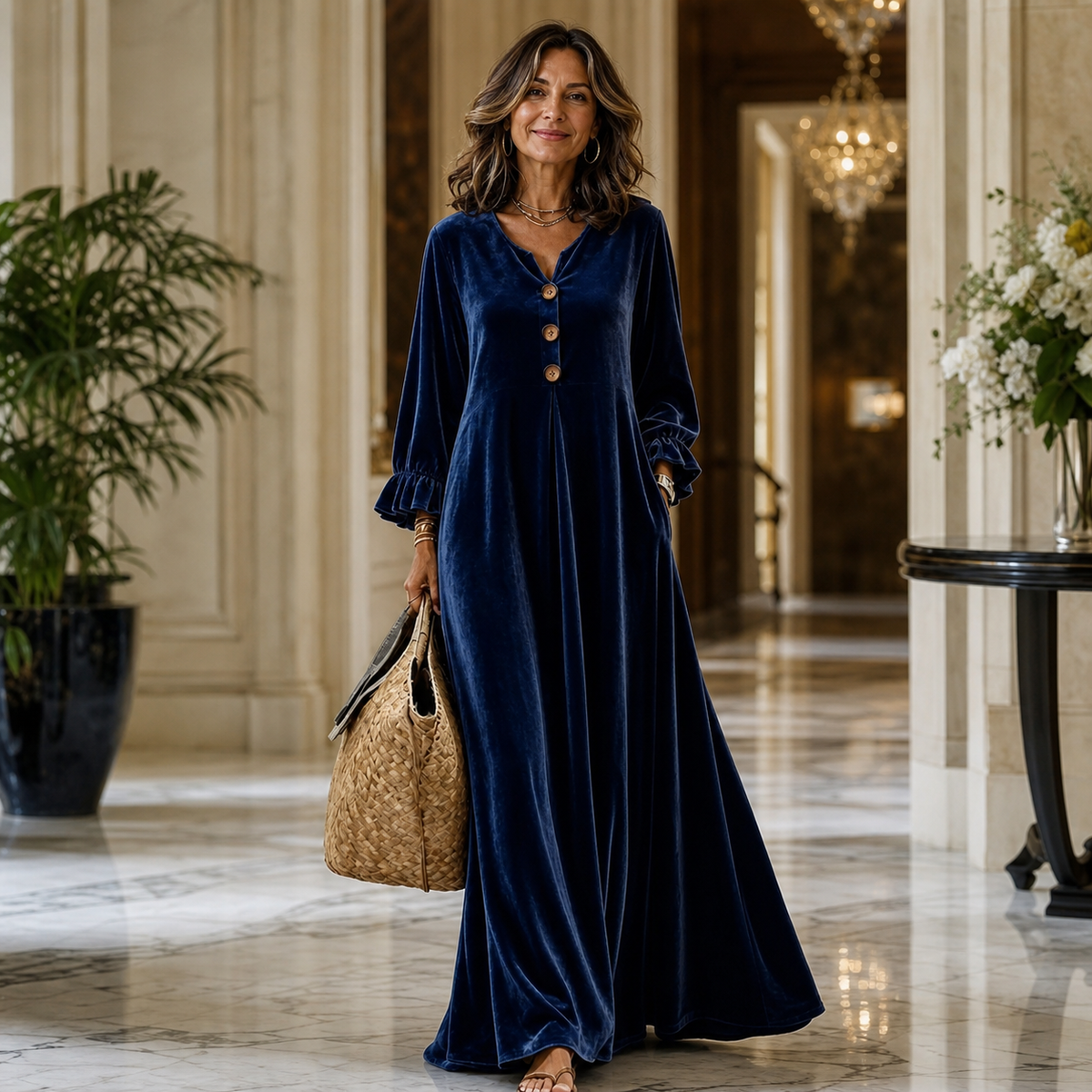 Manuela Belmonte™ Elegantní maxi šaty s volánkovými rukávy