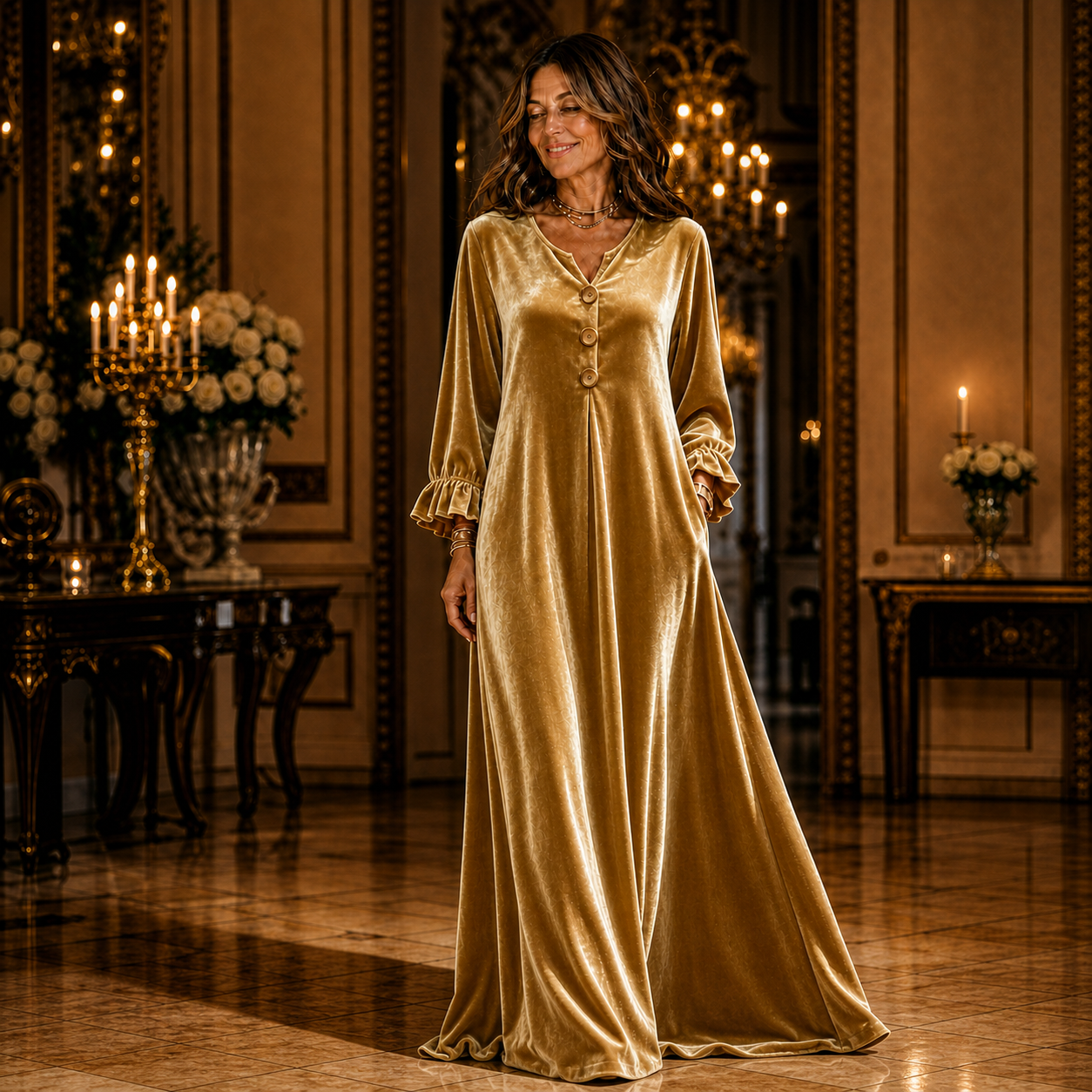 Manuela Belmonte™ Elegantní maxi šaty s volánkovými rukávy