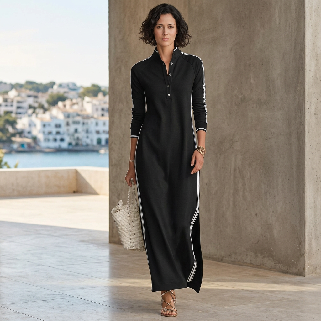 Mirta Visconti™ elegantní maxi šaty s dlouhým rukávem