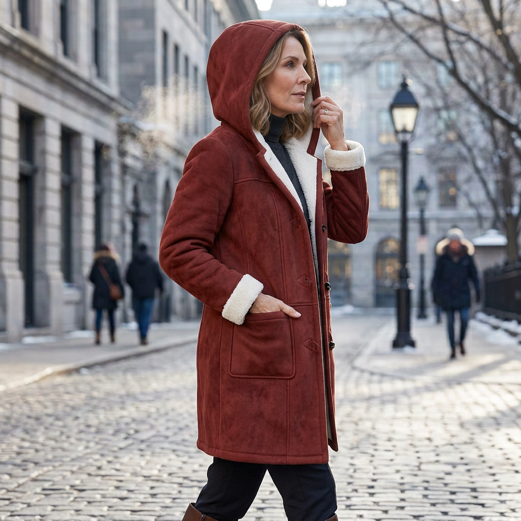 Nadia Anastasi™ Elegantní kabát s kapucí pro chladné počasí