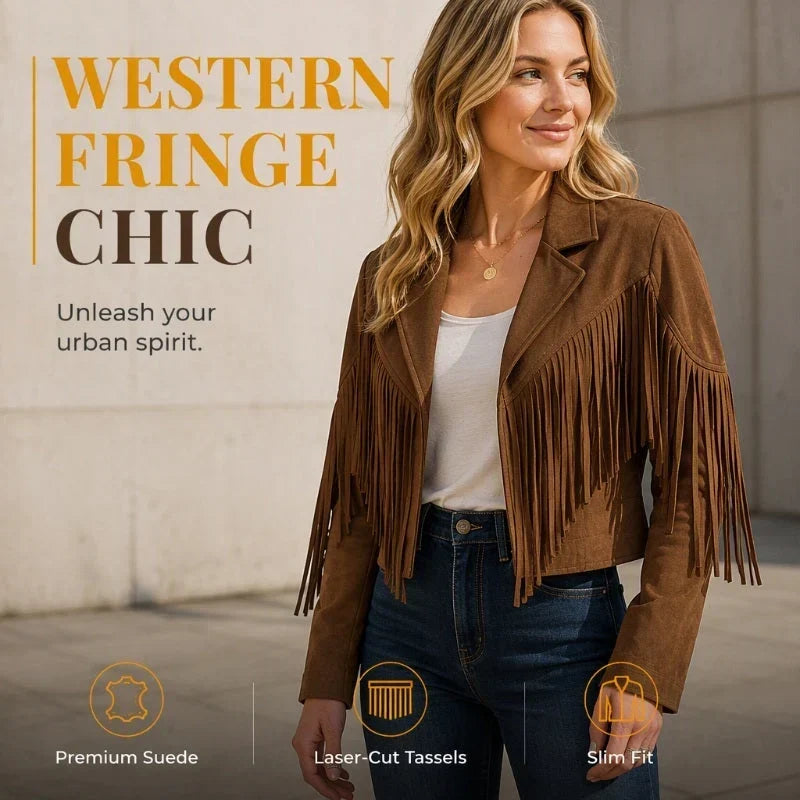 Paola Women's Casual Long Sleeve Fringe Jacket - main front product view