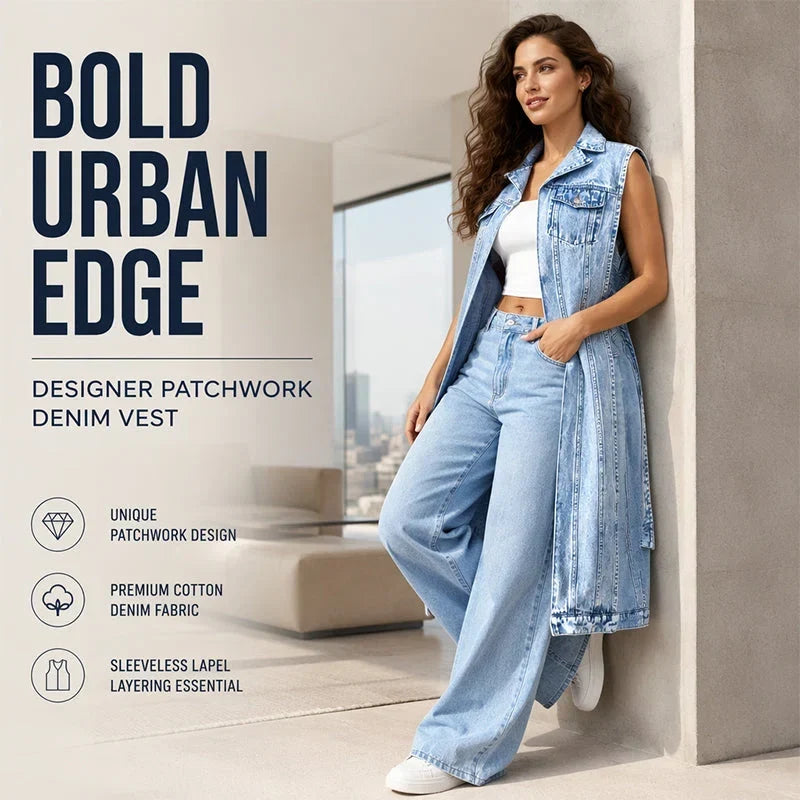 Patrizia Bevilacqua Longline Denim Vest - sleeveless high slit jean jacket dress front view