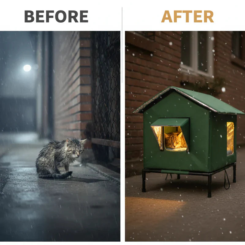 PawNest™ Voděodolný vyvýšený pelíšek pro kočky na útulné zimy