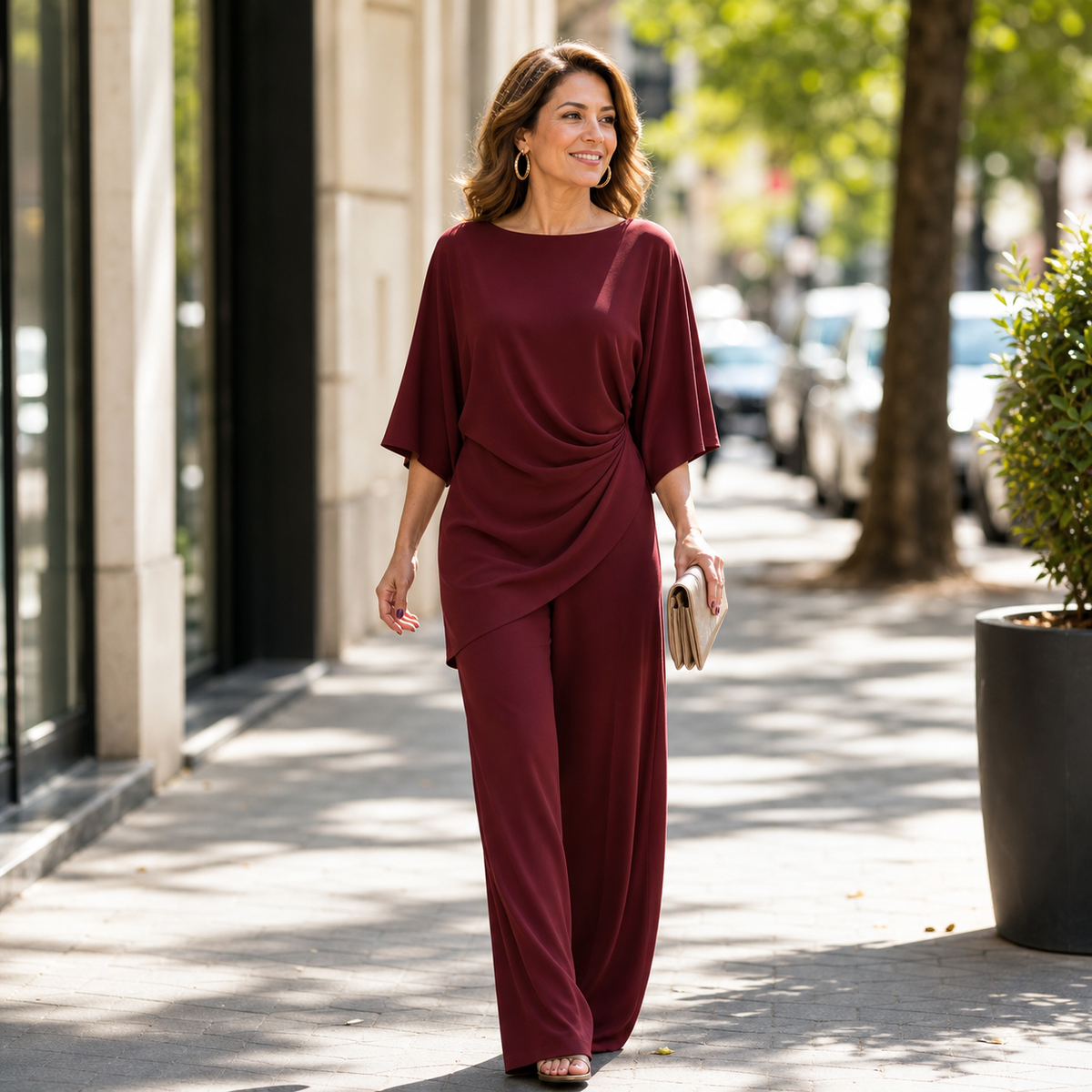 Pellegrina Cappelletti™ Elegantní drapovaná halenka a set s širokými nohavicemi