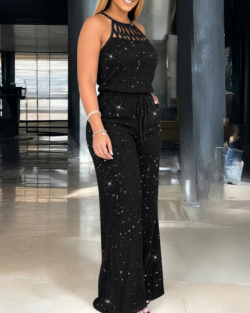 Raffaella Arcangeli™ Třpytivý overal se širokými nohavicemi pro bezstarostnou eleganci