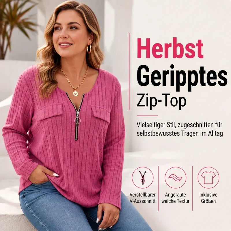 Rebecca Bolzano Ribbed Knit Top - main front view of women's long-sleeve ribbed top