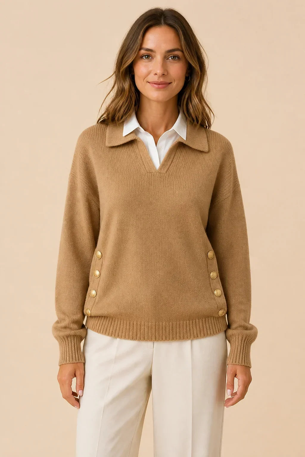 Rosangela Women's Comfortable Metal Buckle Pullover Knit Sweater - main front product view
