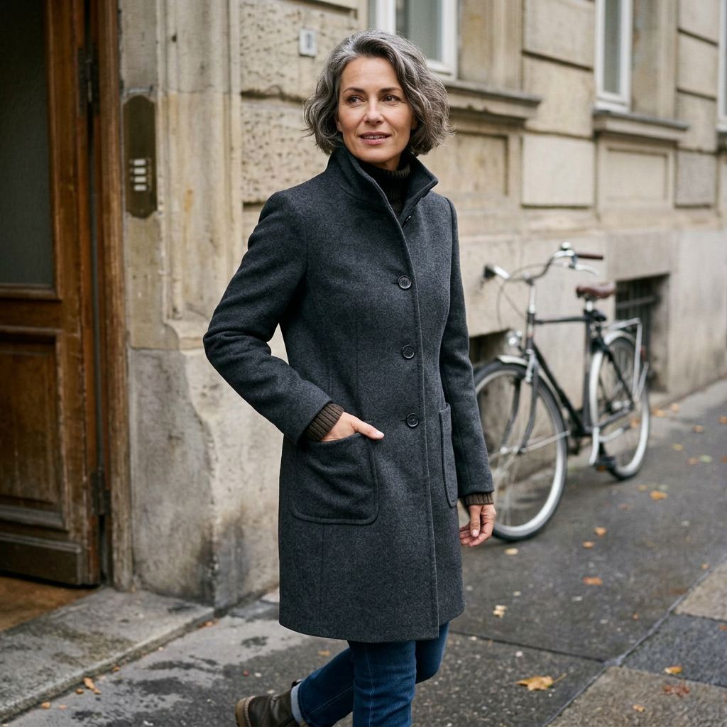 Rossella Balzano™ Všestranný antracitový kabát na práci i víkend