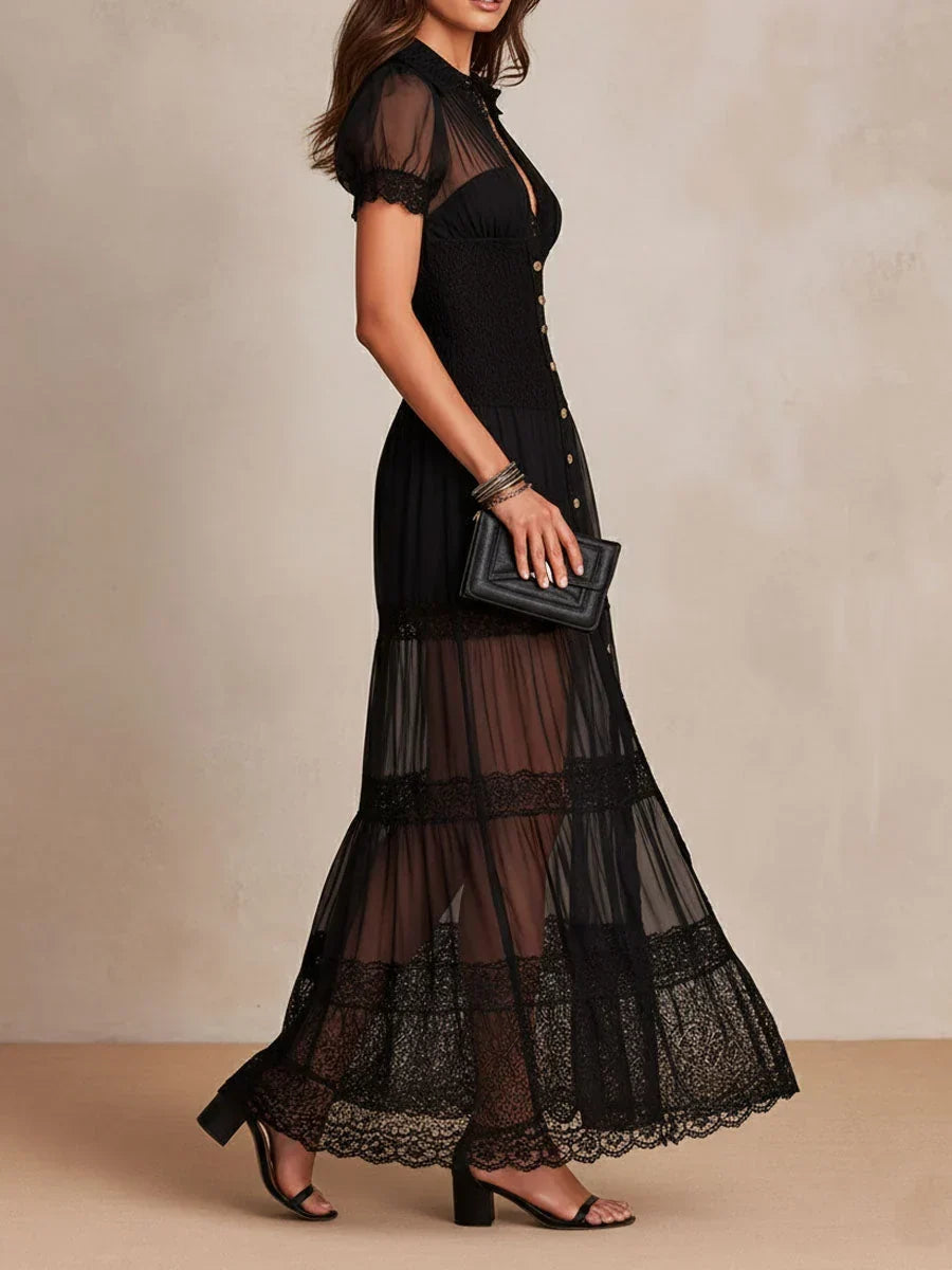 Sabina Astolfi™ Elegantní krajkové maxi šaty pro zvláštní příležitosti