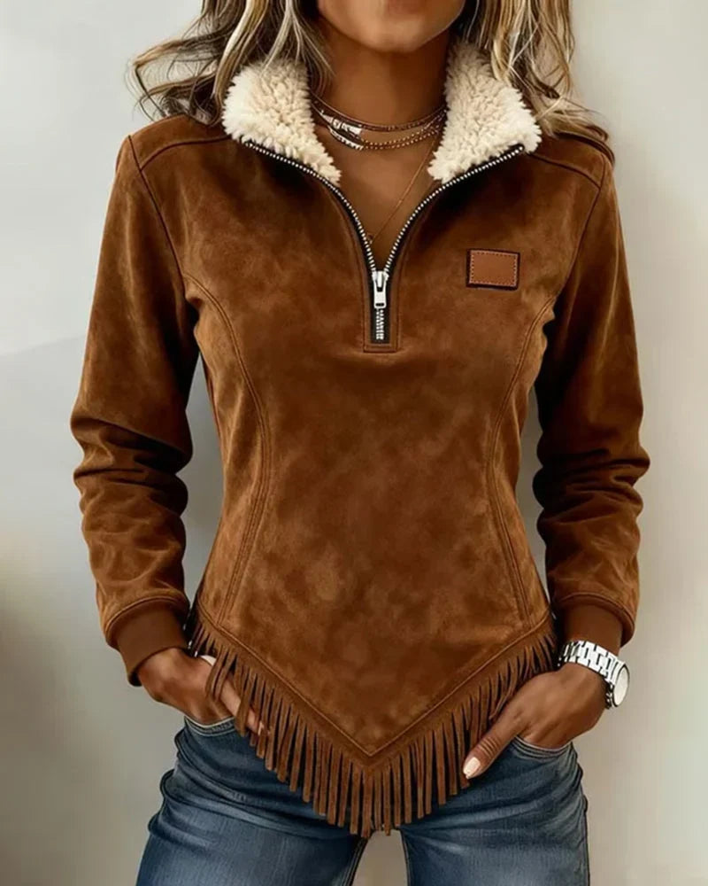 Sabina Avellino™ Mikina na half-zip s třásněmi pro bezstarostný styl