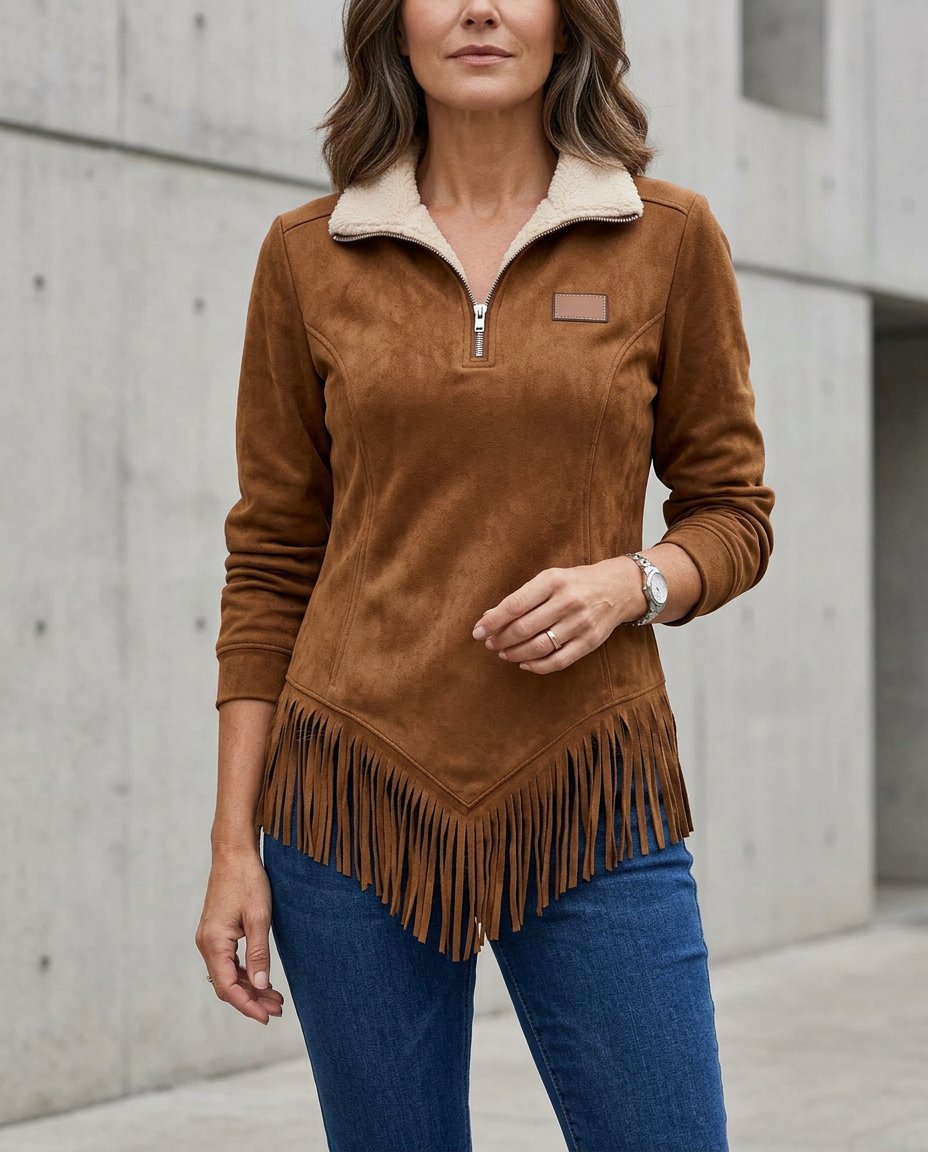 Sabina Avellino™ Mikina na half-zip s třásněmi pro bezstarostný styl