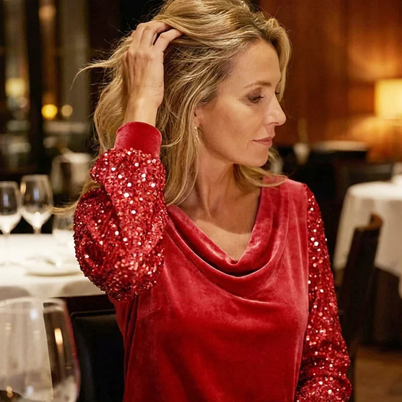 Sabrina Bertacchi™ Elegantní večerní šaty s flitrovými rukávy