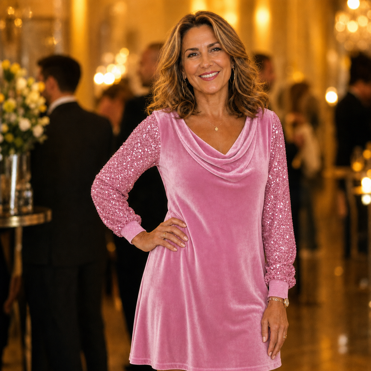 Sabrina Bertacchi™ Elegantní večerní šaty s flitrovými rukávy