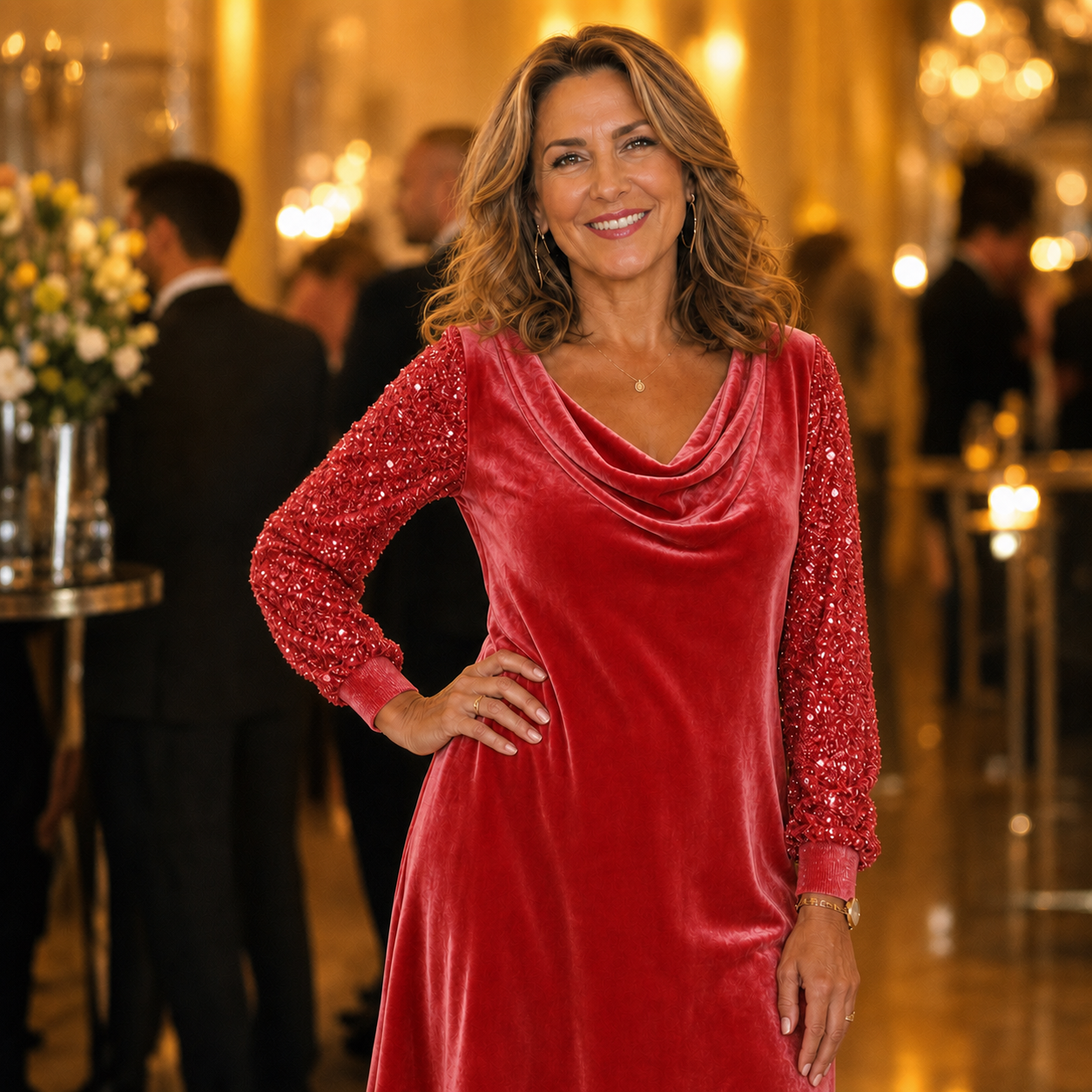 Sabrina Bertacchi™ Elegantní večerní šaty s flitrovými rukávy