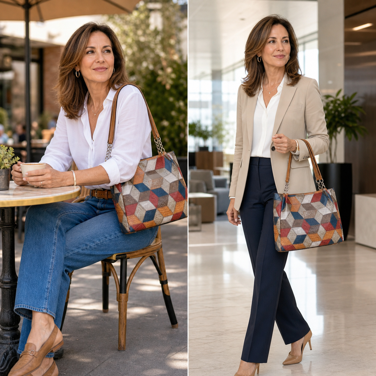 Seraphina Plus™ Elegantní patchworková taška přes rameno do práce i na víkend