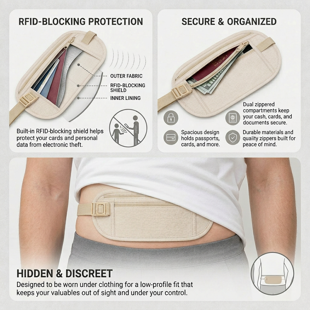 StashGuard™ Bezpečnostní ledvinka s RFID ochranou pro cestování bez starostí