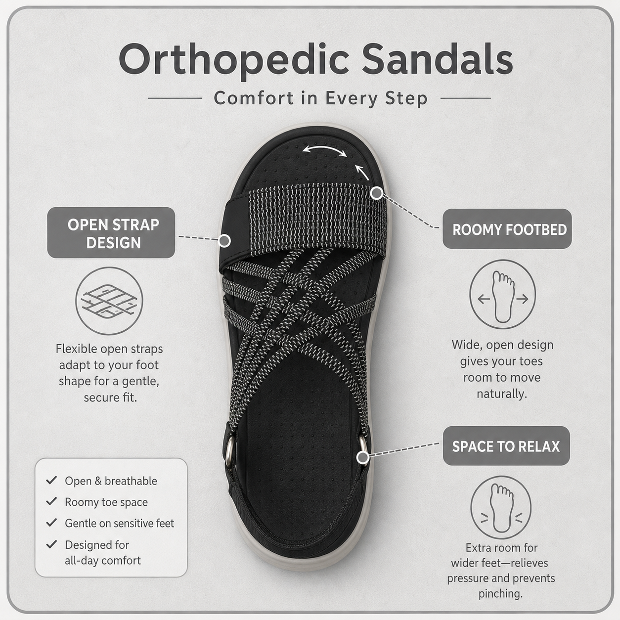 StepLite Care+™ Sandály pro celodenní pohodlí