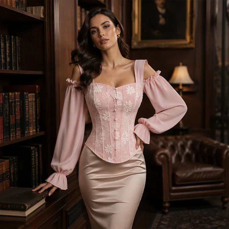 Tania Argento™ Elegantní žakárová bluzka s korzetovým pasem