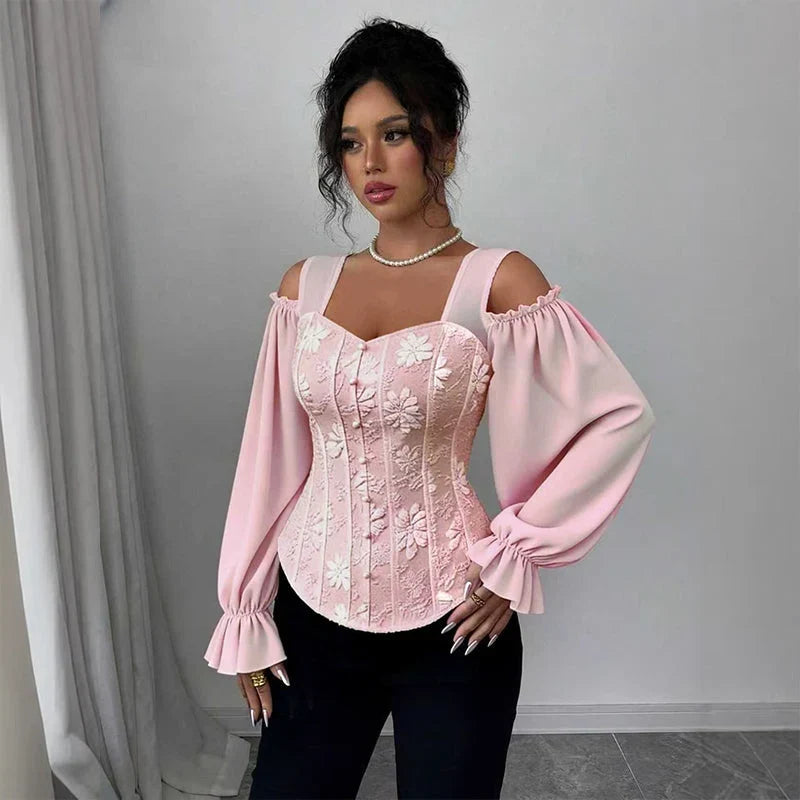 Tania Argento™ Elegantní žakárová bluzka s korzetovým pasem