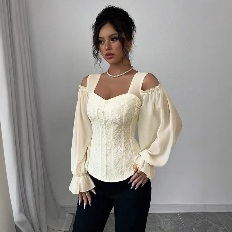 Tania Argento™ Elegantní žakárová bluzka s korzetovým pasem
