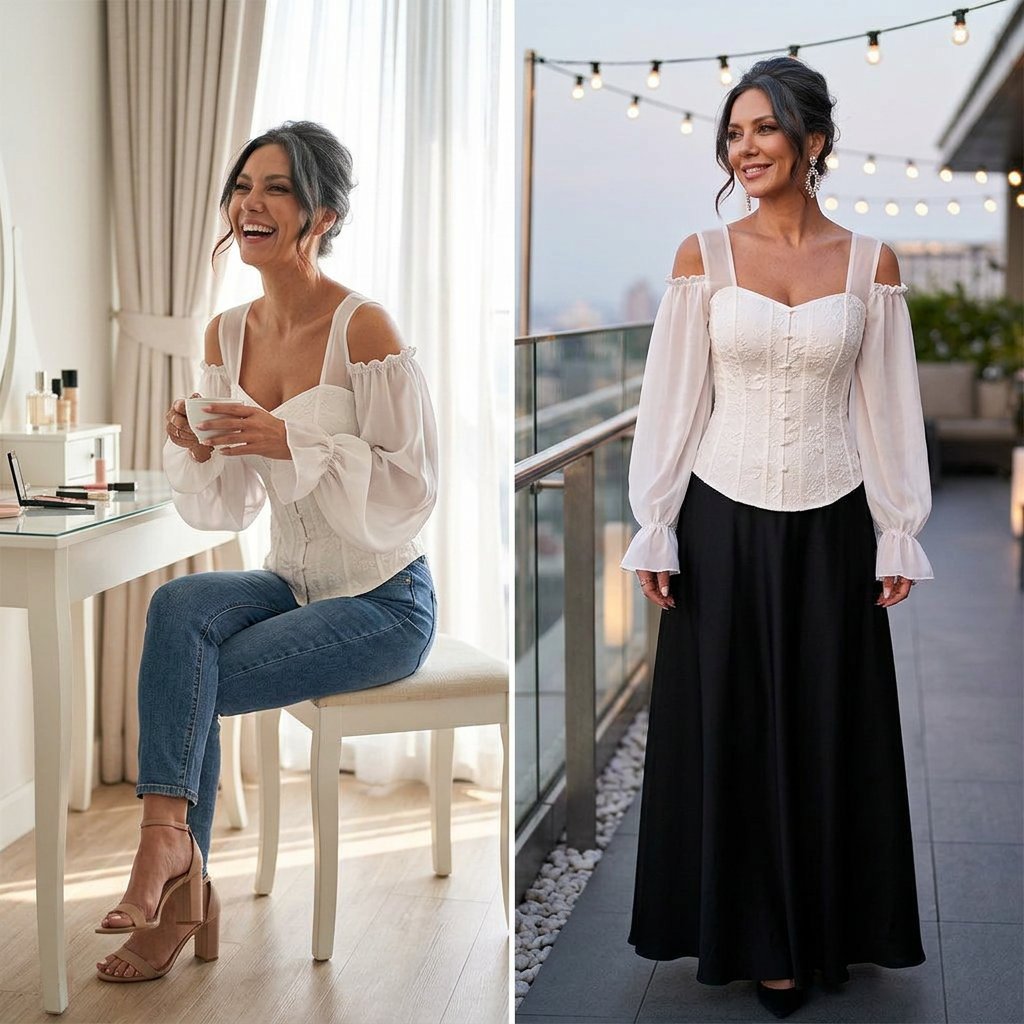 Tania Argento™ Elegantní žakárová bluzka s korzetovým pasem